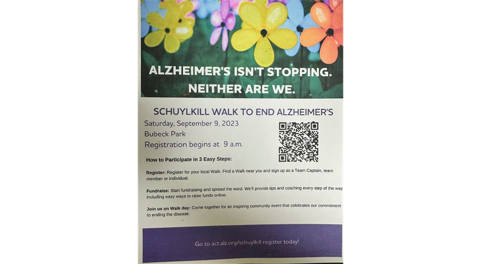 Schuylkill Walk to End Alzheimer's 9/9/23 @ Bubeck Park